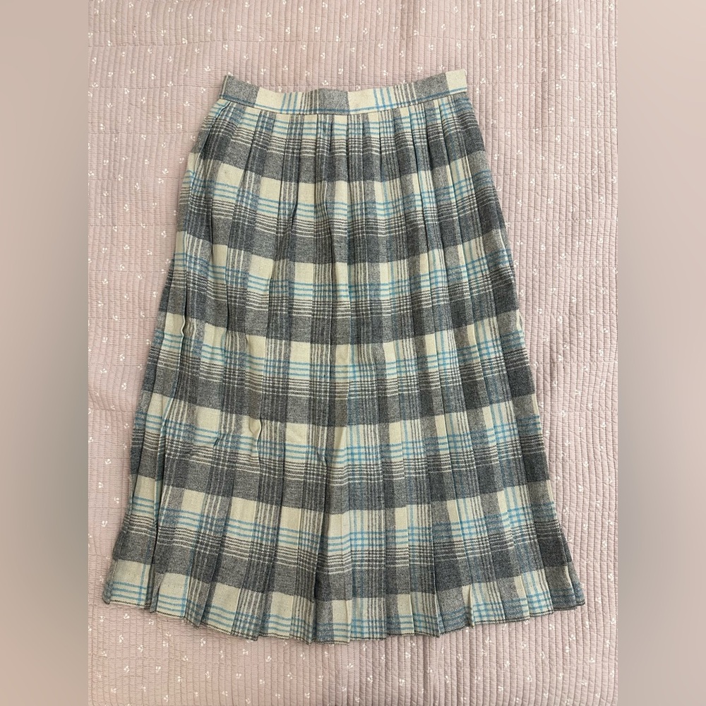 Vintage Wool Plaid Midi Skirt